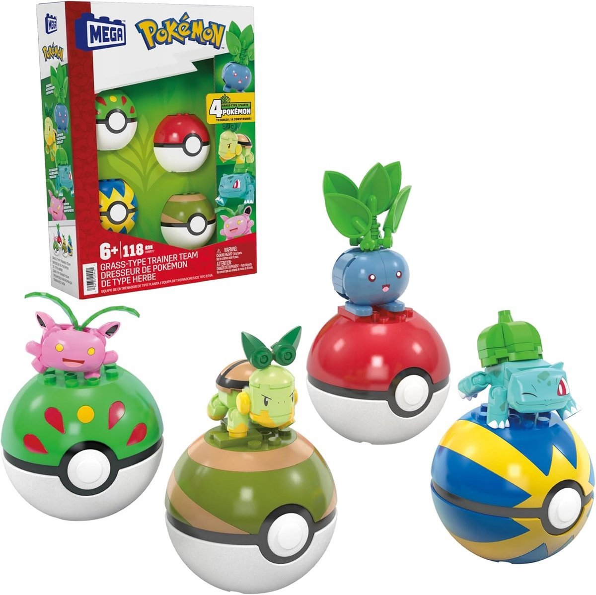 2X KLOCKI KONSTRUKCYJNE POKÉMON TYP TRAWIASTY 118 ELEMENTÓW 4 FIGURKI