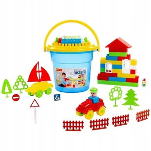Klocki konstrukcyjne duże zestaw 67 el. plastikowe domek i pojazdy wiaderko - Klocki - miniaturka - grafika 1