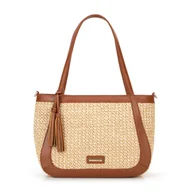 Torebki damskie - Damska torebka na ramię z plecionki beżowo - brązowa - miniaturka - grafika 1