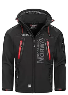 Geographical Norway Męska kurtka softshellowa - model: Techno - Kurtka przejściowa z kapturem, wodoodporna, funkcyjna, czarny, M - Kurtki męskie - miniaturka - grafika 1