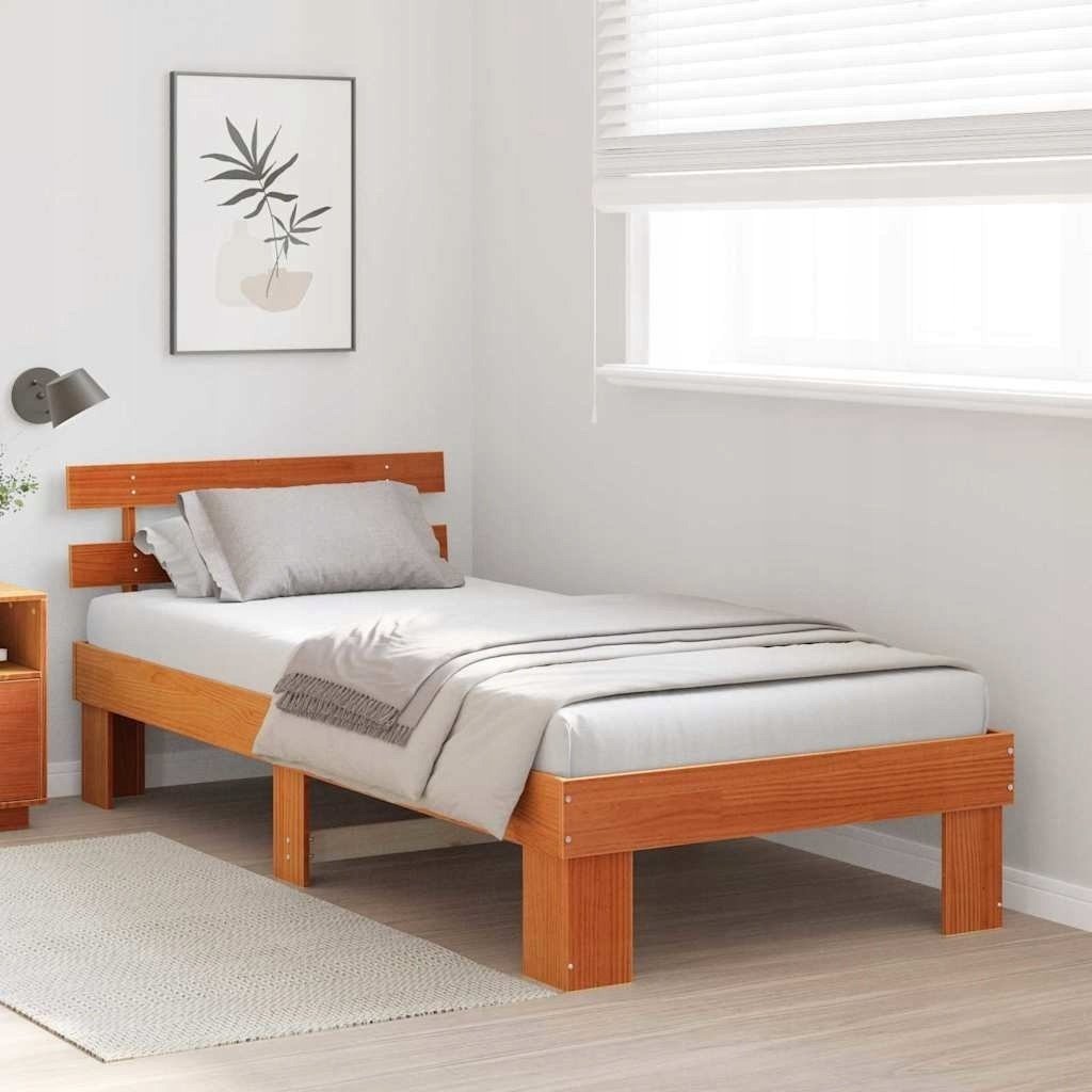vidaXL Rama Łóżka z Oparciem Brązowe 90x190 cm z Litego Sosnowego Lumarko