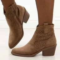 Botki damskie - Coffee jesienne botki damskie, kowbojki S.Barski 52-529 - S.BARSKI - miniaturka - grafika 1