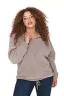Bluzy damskie - Trendyol Damska bluza ze stójką, jednokolorowa, standardowa, plus size, BEŻOWY, 5XL - miniaturka - grafika 1