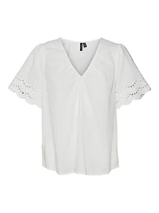 VERO MODA Women's VMSIV SS V-Neck TOP WVN BTQ bluzka, śnieżnobiała, S, Snow White, S - Bluzki damskie - miniaturka - grafika 1