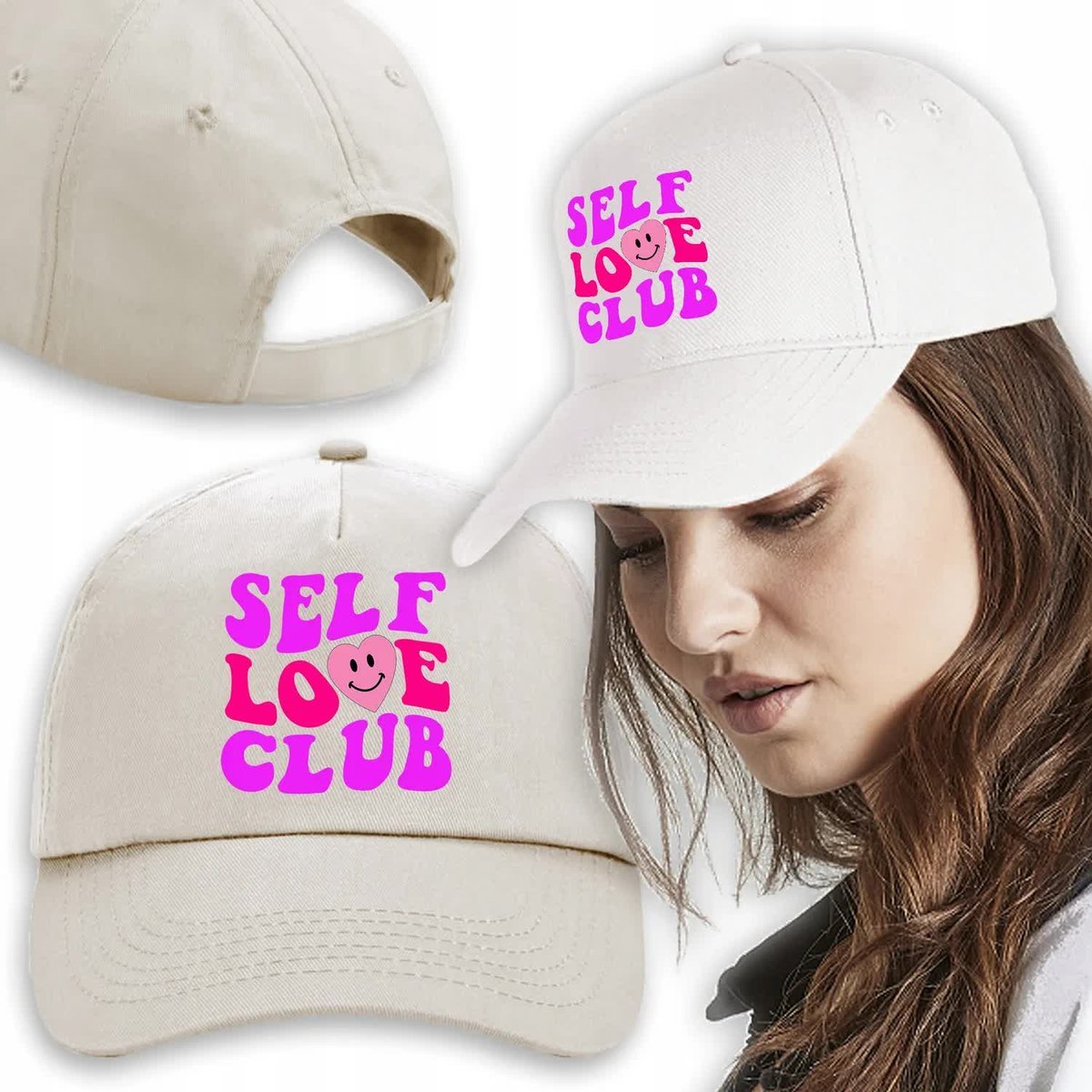 Czapka Beż Daszek Na Wiosne SELF LOVE CLUB Wzory