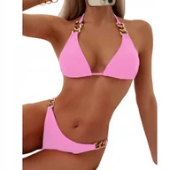 Stroje kąpielowe - STRÓJ KĄPIELOWY DWUCZĘŚCIOWY KOSTIUM SEXY BIKINI ZŁOTE WIĄZANIE KOLORY M - miniaturka - grafika 1
