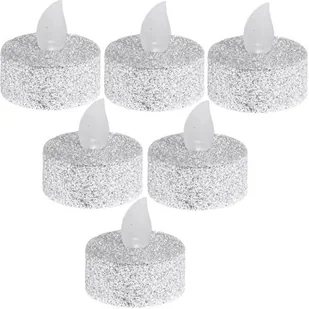 Christmas Gifts, ZESTAW 6 ŚWIECZEK LAMPEK TEA LIGHT LED SREBRNY BROKAT - Oświetlenie świąteczne - miniaturka - grafika 1