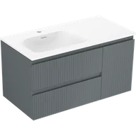 Szafki łazienkowe - Mexen Rivel szafka łazienkowa 90 cm z umywalką Vela lewą, 2S, 1D, ryflowana, grafit mat/biała mat - 91A23-09047-3-BBFFF66-W23L01 - miniaturka - grafika 1