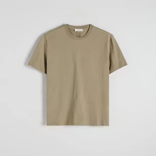 Koszulki męskie - Reserved - Bawełniany t-shirt regular - Khaki - grafika 1