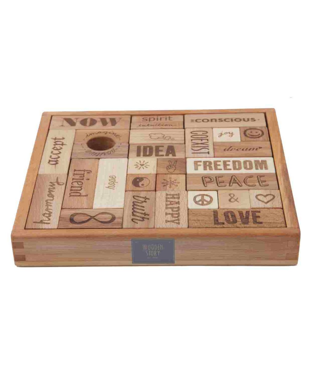 WOODEN STORY Drewniane Klocki Peace & Love w Skrzynce – 29 elementów