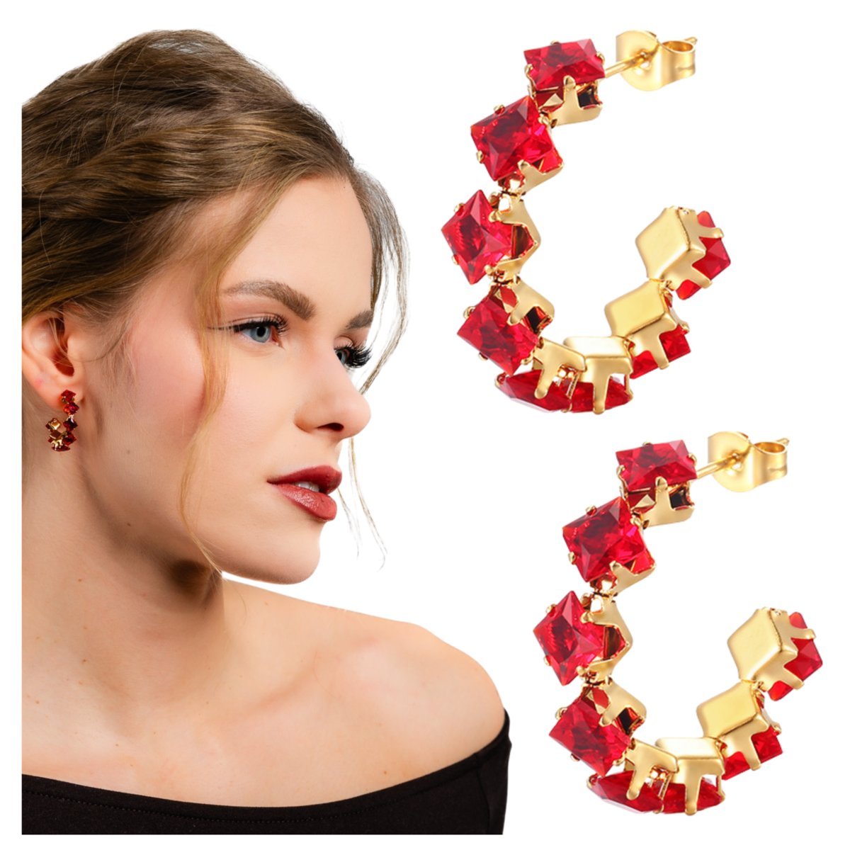 Kolczyki Sztyfty Złote z Cyrkoniami ze Stali Chirurgicznej 316L Pozłacane