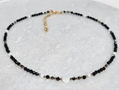 Naszyjniki - Naszyjnik choker czarny turmalin serce trendy - miniaturka - grafika 1