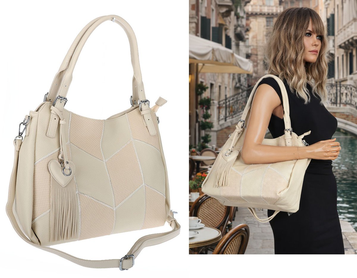 Torebka Damska Listonoszka Worek Shopper Modna Torba na Ramię MC674 Beżowa