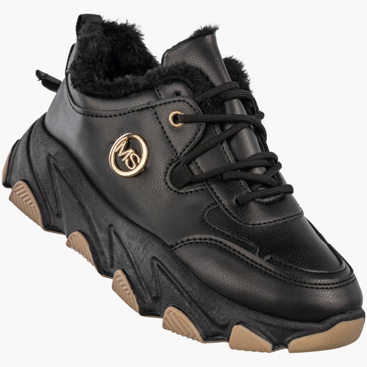 Sneakersy Damskie Ekoskóra Ocieplane Botki Zimowe Buty Sportowe Czarne Czarny 39