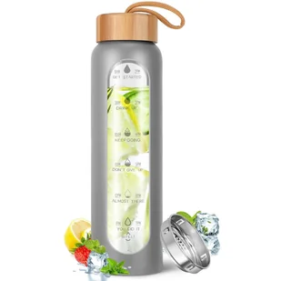 Butelka motywacyjna z miarką na wodę napoje szklana 1L, bidon 1000ml - Shakery i bidony sportowe Butelka motywacyjna z miarką na wodę napoje szklana 1L, bidon 1000ml - Shakery i bidony sportowe - miniaturka - grafika 1