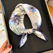 Inne - TEMU Elegancki szalik z nadrukiem kwiatowym w kolorze niebieskim - 70 cm, miękki i oddychający poliester, idealny do modnych kobiecych akcesoriów, - miniaturka - grafika 1