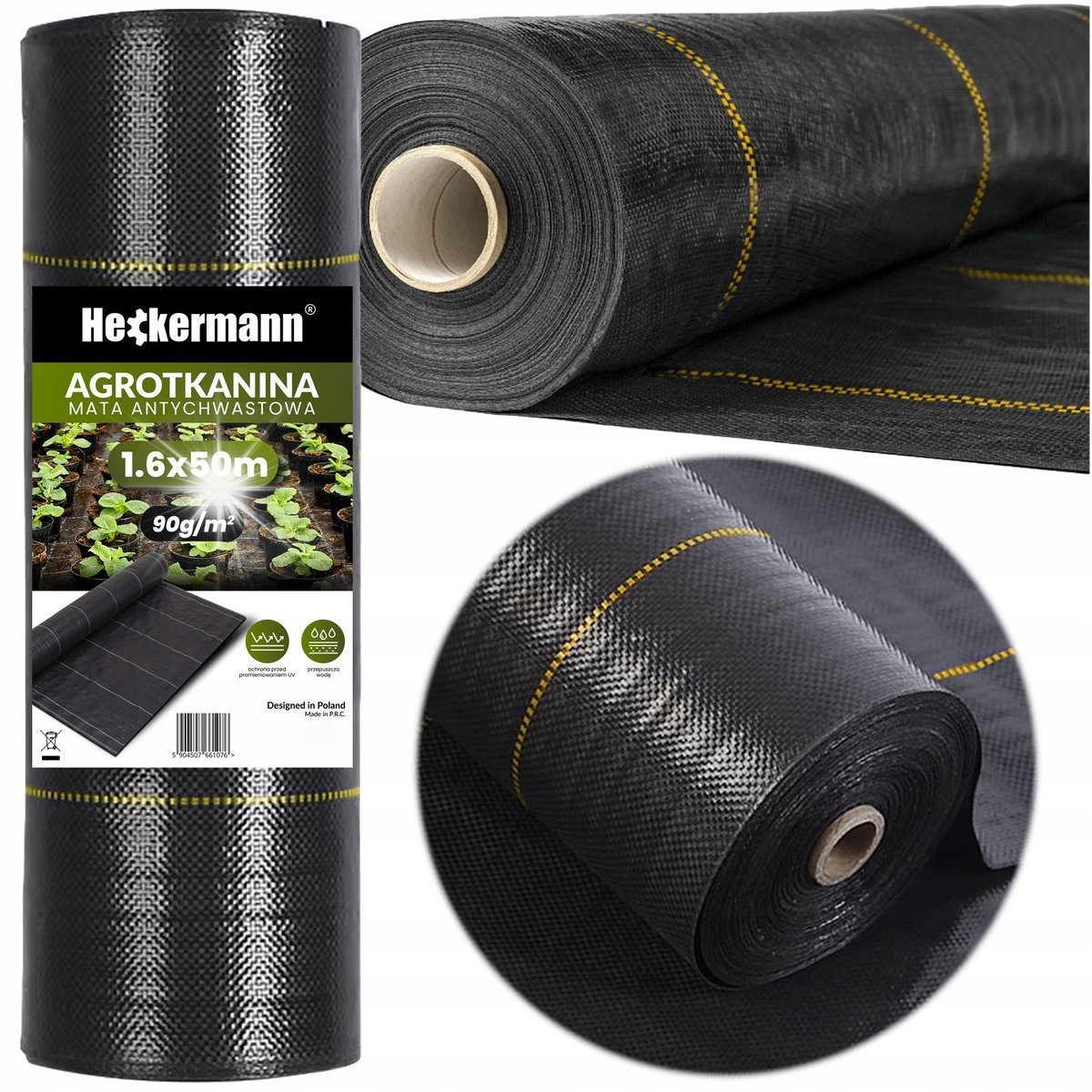 AGROTKANINA 90g 1,1x50m AGROWŁÓKNINA CZARNO ŻÓŁTA MOCNA UV 3% ANTYCHWASTOWA