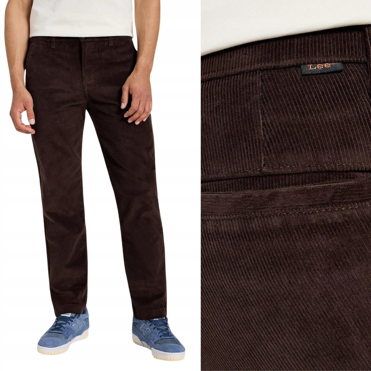 Lee REGULAR CHINO Espresso Chetopa Twill BRĄZOWE SZTRUKSOWE CHINOSY W32 L32