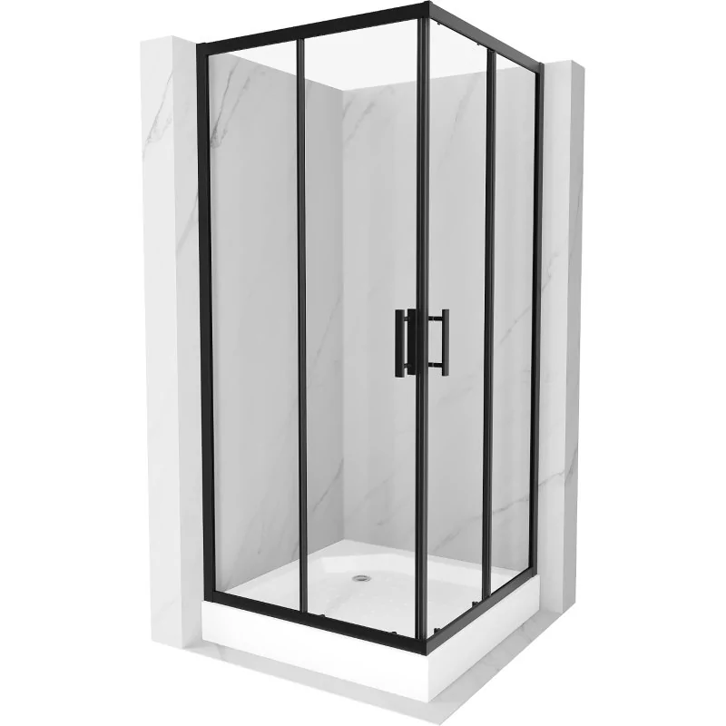 Mexen Rio kabina prysznicowa kwadratowa 90x90 cm, transparent, czarna + brodzik Rio, biały