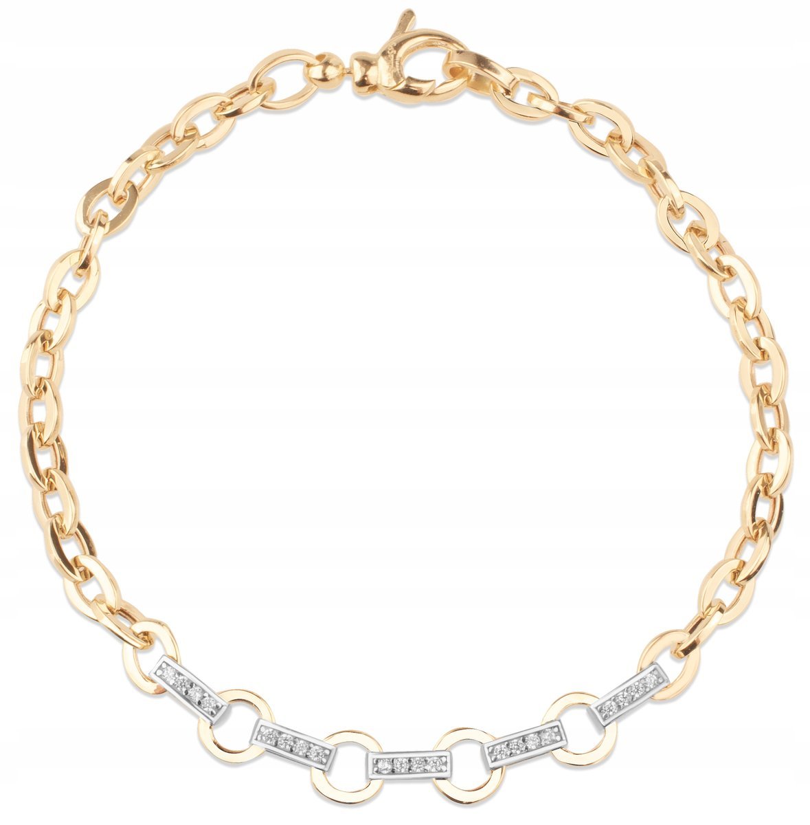 BOGATA DAMSKA ZŁOTA BRANSOLETKA Z BIAŁYMI KAMIENIAMI 14KT 585