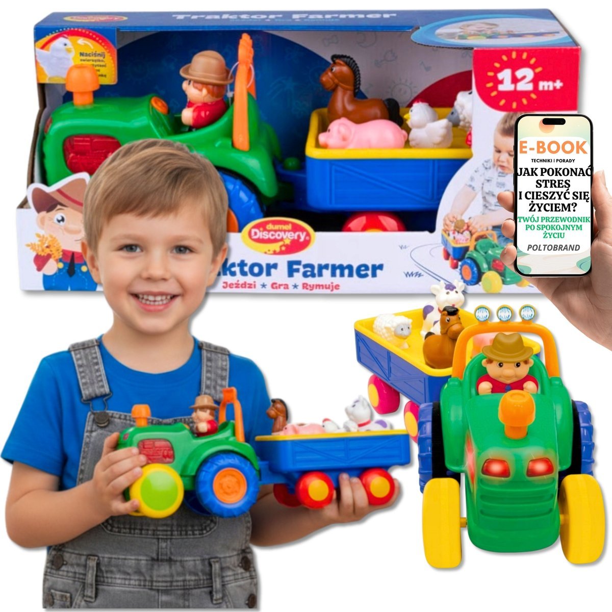 TRAKTOR Z EFEKTAMI ŚWIETLNYMI DŹWIĘKOWYMI DUMEL Discovery Ze Światłem, Dźwiękiem i Rymowankami PREZENT DLA CHŁOPCA SYNA WNUCZKA 12m + EBOOK-1