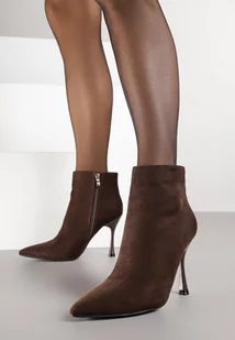 Brązowe Klasyczne Botki Vices na Szpilce Basinee - Botki damskie - miniaturka - grafika 1
