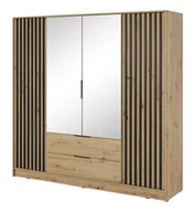 Szafy - Szafa Nelly 4D Dąb Artisan / Lamela Czarna / Lustro - miniaturka - grafika 1