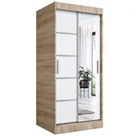 Szafy - Szafa przesuwna MODUO COMFORT 2 90 dąb sonoma/biała mat z lustrem - miniaturka - grafika 1