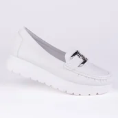 Mokasyny damskie - Mokasyny damskie GOODIN GD-FL787B skóra eko klamra platforma biały 41 - miniaturka - grafika 1