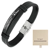 Bransolety męskie - Bransoletka z grawerem skórzana męska czarna - miniaturka - grafika 1