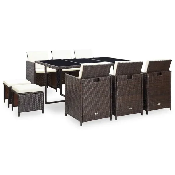Zestaw mebli rattanowych brązowy z poduszkami kremowymi 167x109x74 cm