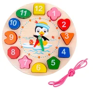 Zabawki interaktywne dla dzieci - Drewniany Zegar Edukacyjny Montessori Nauka Godzin Klocki Do Nawlekania - miniaturka - grafika 1