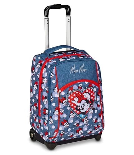 Seven Minnie Big Trolley Szkoła z mocnym krojem, niebieski dżins, 2 w 1, podwójne zastosowanie, wózek i plecak, szkoła podstawowa, dziewczynka, Niebieski dżins, Blu Denim, Casual