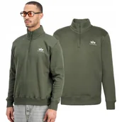Bluzy męskie - Bluza Alpha Industries Half Zip Sweater SL 108308 142 - Ciemnooliwkowa S - miniaturka - grafika 1
