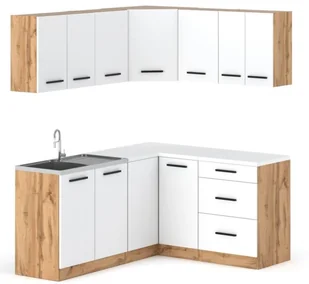 Kuchnia Nowoczesna Modułowa Z Blatem Narożna 3.2m Wotan Biały Mat Szary Mat - Meble kuchenne - miniaturka - grafika 1