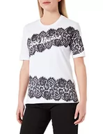 Koszulki i topy damskie - Love Moschino Damska koszulka z ręcznie wykonanym nadrukiem koronkowym, Optyczny biały, 42 - miniaturka - grafika 1