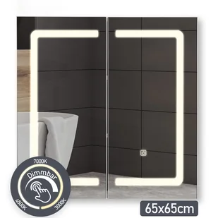SZAFKA ŁAZIENKOWA WISZĄCA 65 x 65 CM Z LUSTREM OŚWIETLENIEM LED GNIAZDKIEM - Szafki łazienkowe - miniaturka - grafika 1