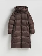 Płaszcze damskie - Reserved - Puchowy płaszcz - ciemnobrązowy - miniaturka - grafika 1