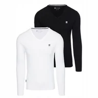 Koszulki męskie - Zestaw longsleeve męski v-neck biały i czarny 2-pak modny Ombre Z87 V4 XXL - miniaturka - grafika 1