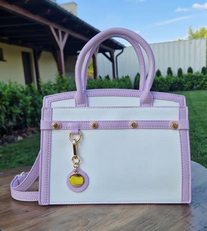 Torebka Menbur elegancka z fioletowymi lamówkami długim paskiem i krótkimi uchwytami