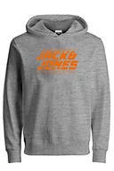 Bluzy dla chłopców - Jack & Jones Junior Chłopięca bluza z kapturem Jcoelliot Sweat Hood FST Jnr, jasnoszary melanżowy, 164 - miniaturka - grafika 1