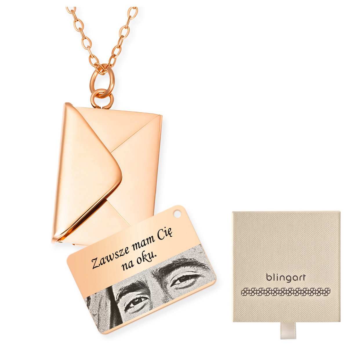 Naszyjnik celebrytka z grawerem koperta różowa