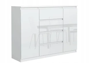 Biała Komoda 140cm 4 Szuflady 2 Drzwi Front Połysk - Komody - miniaturka - grafika 1