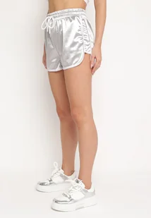 Jasnoszare Szorty z Wysokim Stanem z Gumką w Pasie i Lampasami Timakella - Spodenki damskie - miniaturka - grafika 1