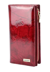 Portfel Damski Skórzany GREGORIO Lakierowany Długi Z Suwakiem Na Zewnątrz BTS-124 CZERWONY 19,5 x 10 x 3,5 [cm] - Portfele - miniaturka - grafika 1