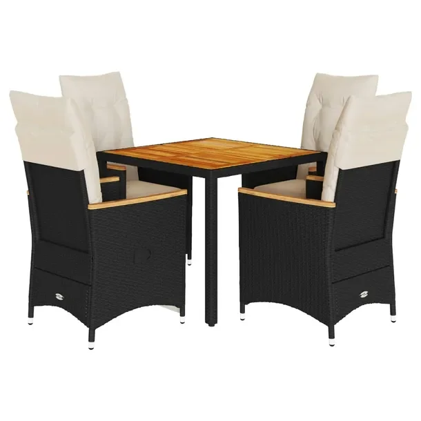 Czarny zestaw mebli ogrodowych z rattanem PE, stół 90x90x75 cm, 2 fotele