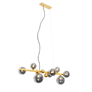 QAZQA Lampa wisząca Art Deco złota z przydymionym szkłem 8 lamp - David - Lampy sufitowe - miniaturka - grafika 1
