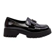 Mokasyny damskie - Vinceza Lakierowane Mokasyny Damskie Czarne Santtes - miniaturka - grafika 1