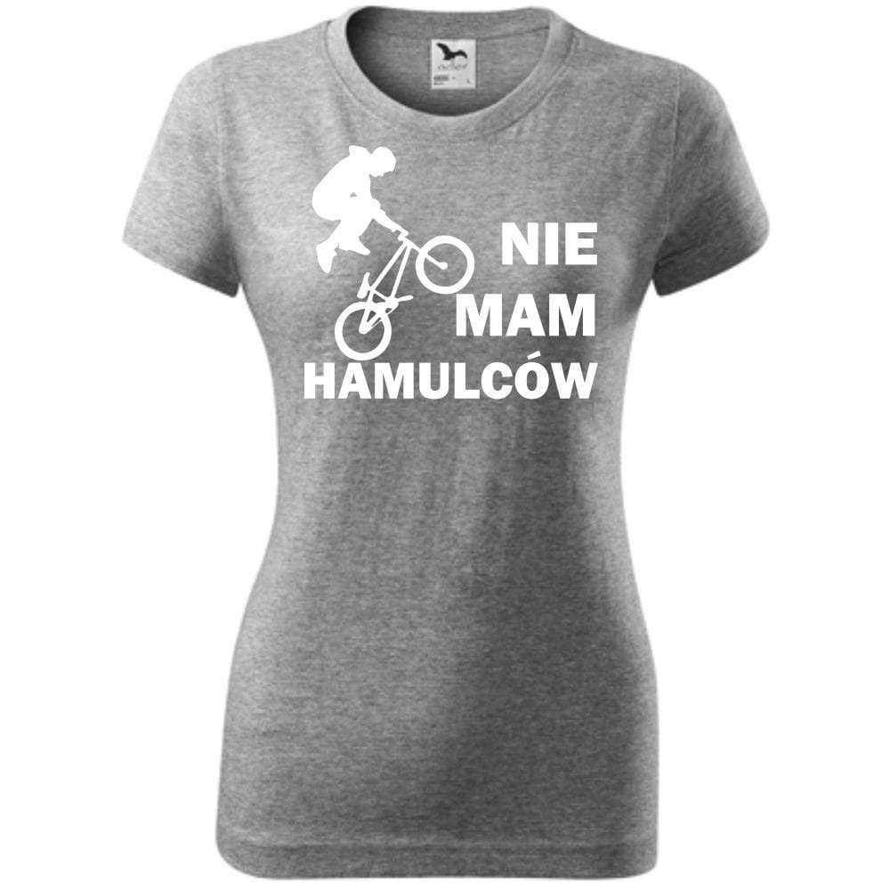 Damska Koszulka Nadruk Rowerowa Nie mam hamulców Prezent dla Rowerzystki ciemnoszary melanż XL