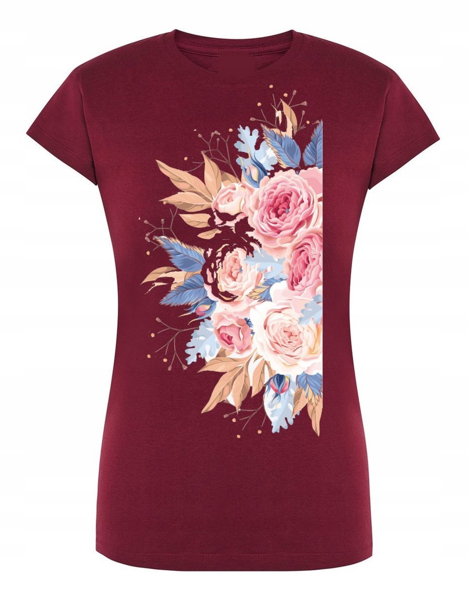 T-Shirt damski modny nadruk KWIATY BUKIET r. L